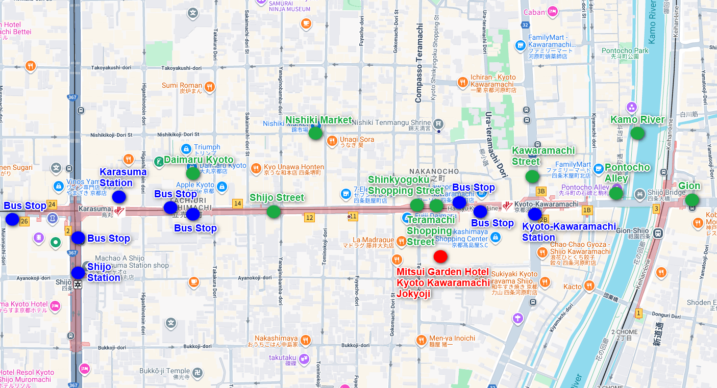 Map of Mitsui Garden Hotel Kyoto Kawaramachi Jokyoji