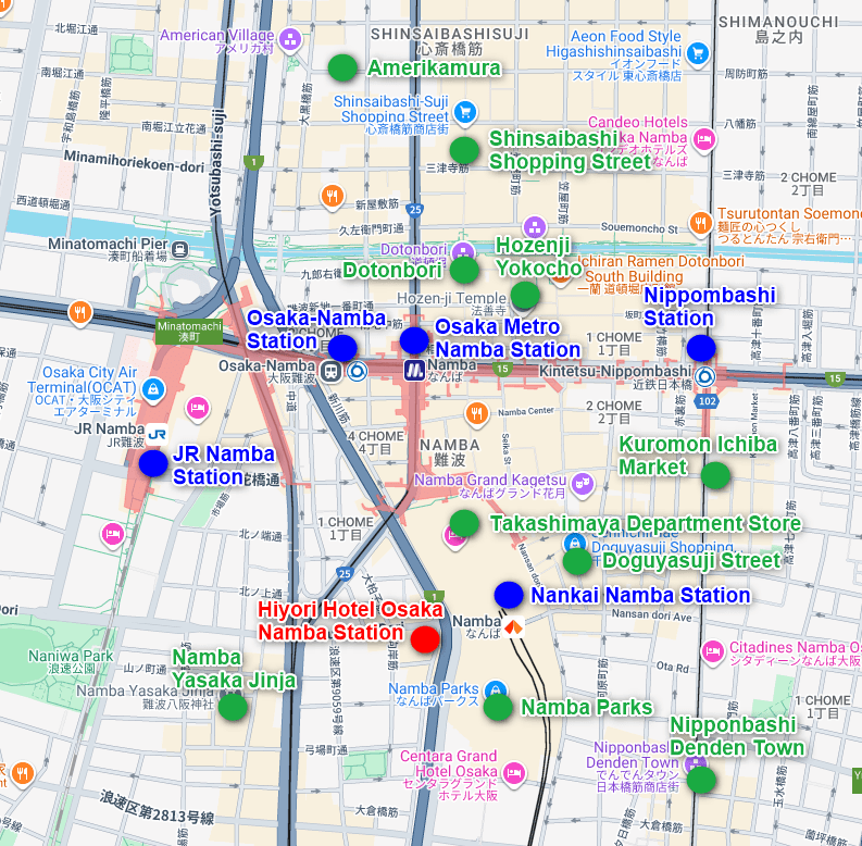 Hiyori Hotel Osaka Namba Station Map