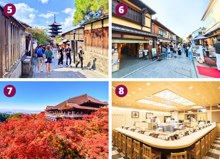 Yasaka Pagoda, Sannenzaka, Kiyomizudera Temple and Sushi no Musashi Kyoto Station