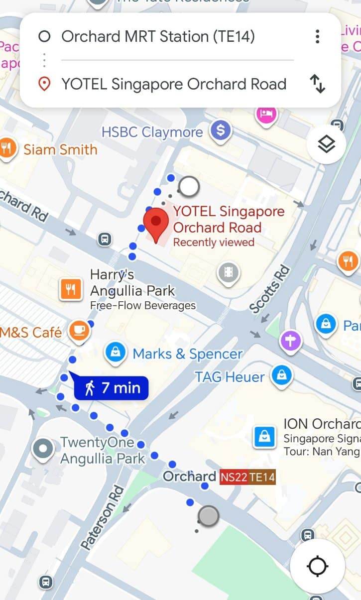 Walking Distance from Orchard MRT Station to a Hotel