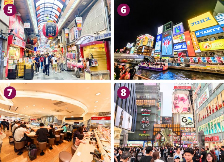 Kuromon Ichiba, Dotonbori, Daiki-suisan Kaitenzushi and Shinsaibashi-Suji