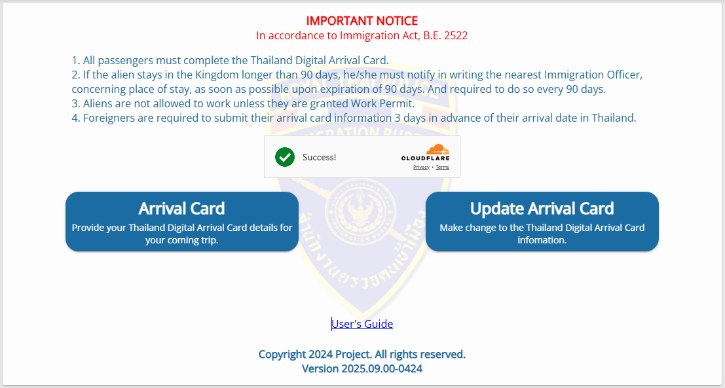 Thailand Digital Arrival Card Website