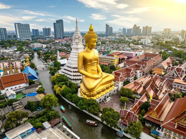Golden Buddha Overlooking Bangkok Skyline