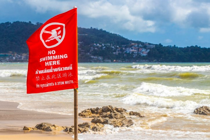 No Swimming Red Flag On Thailand Beach