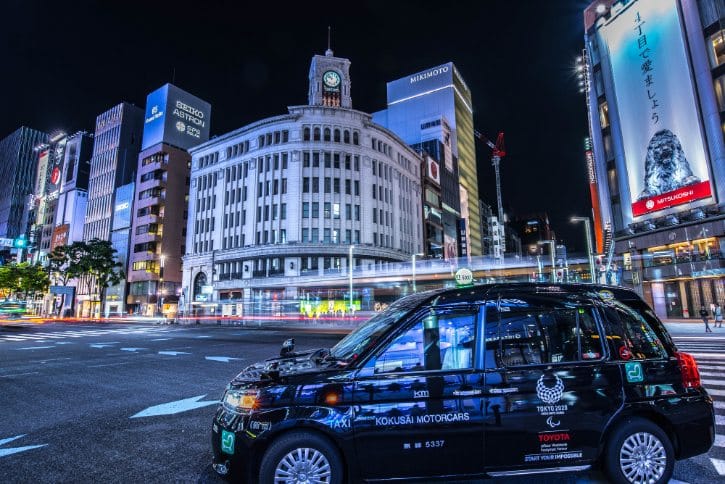Tokyo Taxi in Ginza at Night