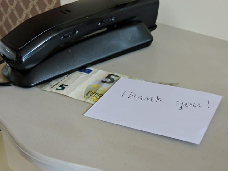 Hotel Room Tip Left For Housekeeping Staff