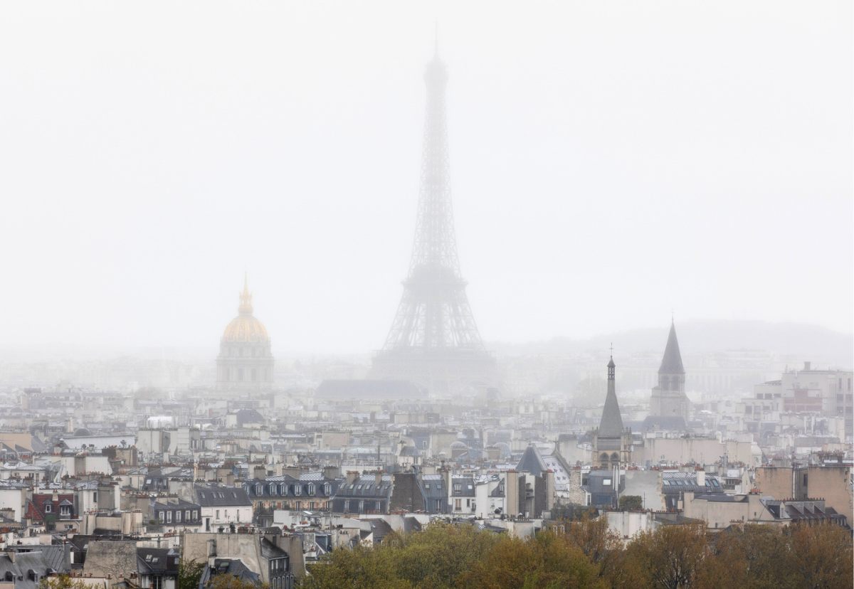 Paris In Fog With Eiffel Tower