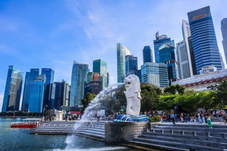 Merlion Park With City Skyline